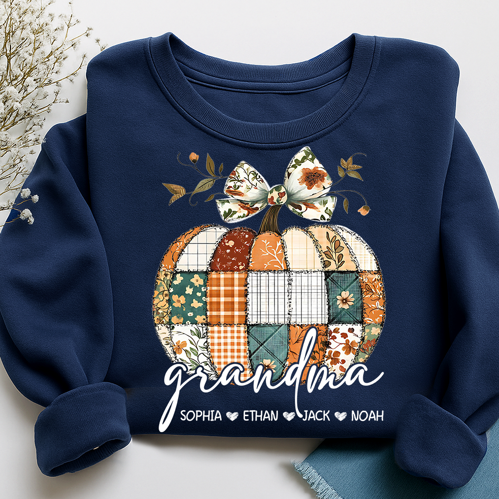 Vintage Patchwork Pumpkin Sweatshirt,  ustom Gifts for Grandma and Grandchild