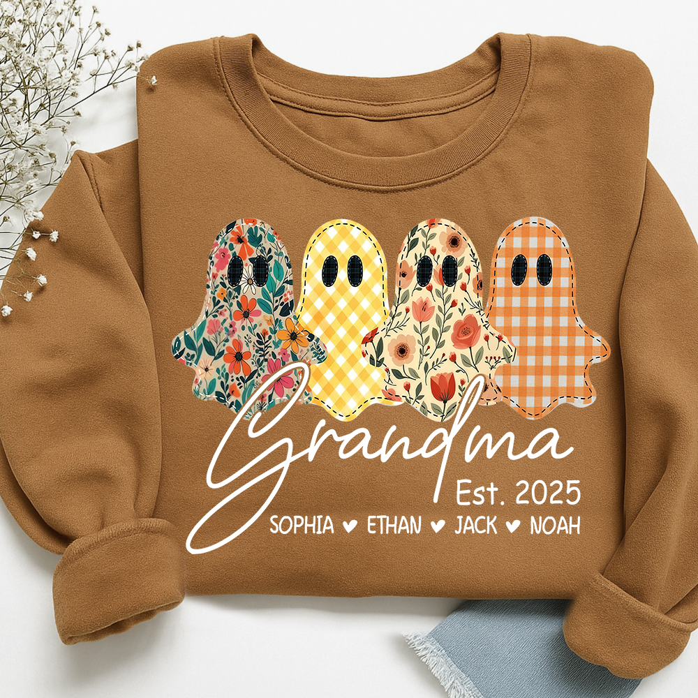 Custom Ghost Sweatshirt for Grandma, Halloween Grandma Est. 2025 Shirt