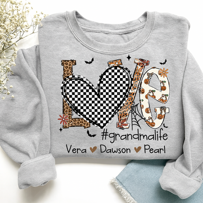 Custom Love Family Sweatshirt, Grandma Halloween Shirt with Kids Names