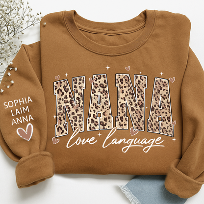 Personalized Nana And Kids Sweatshirt, Love Language Leopard Design for Valentine