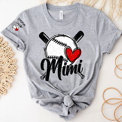 Mimi Baseball Shirt with Heart Design, Personalized T Shirt for Baseball Fans