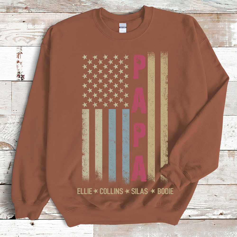Personalize Vertical Flag Papa with children names Sweatshirt