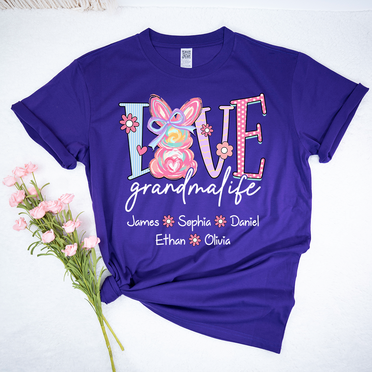 Grandma Life Shirt Love Design, Personalized Bunny Floral Grandma Tee