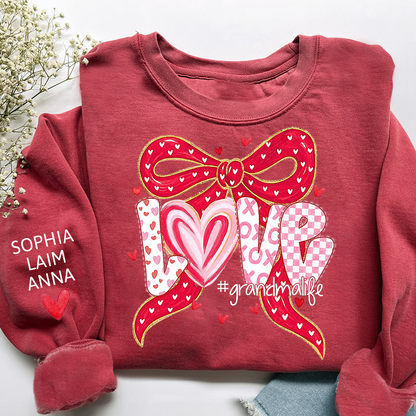 Custom Grandma Life Love Sweatshirt, Heart Bow Valentine Gift