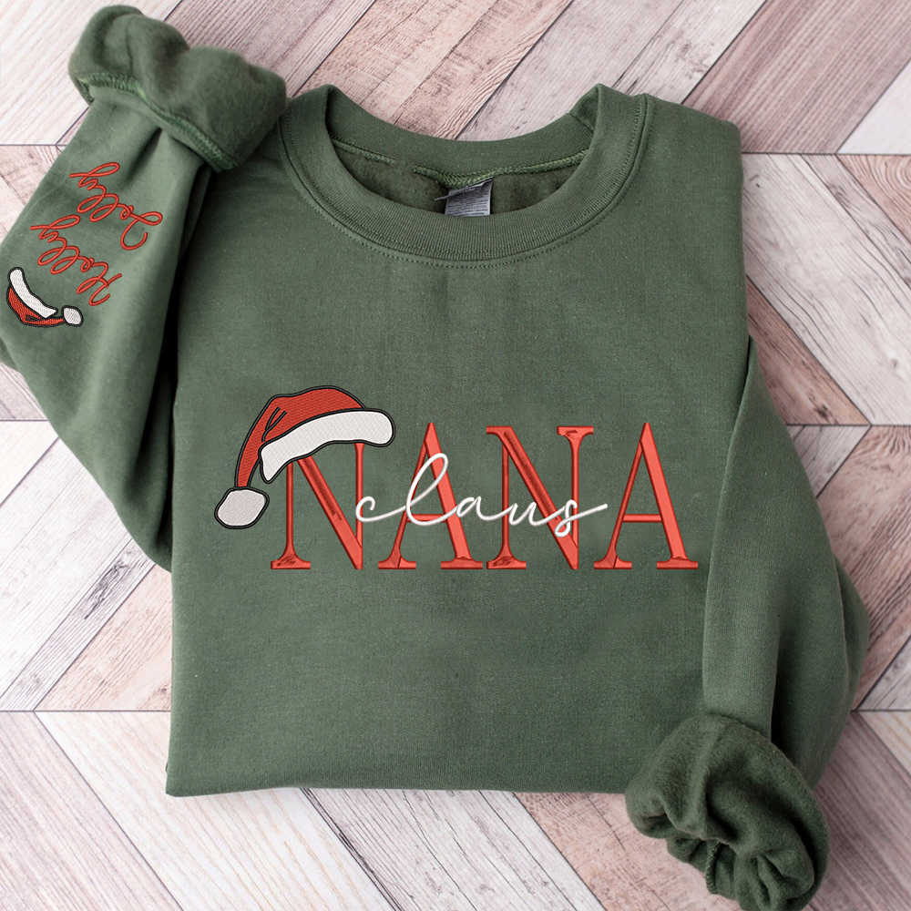 Nana Claus Christmas And Kids Embroidered Sweatshirt
