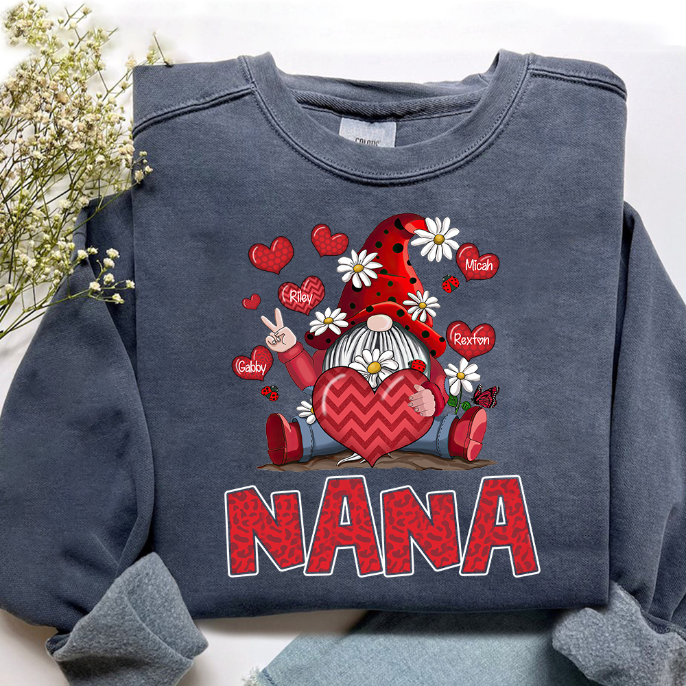 Nana Valentine Sweatshirt with Gnome Heart Design, Cute Family Love Crewneck