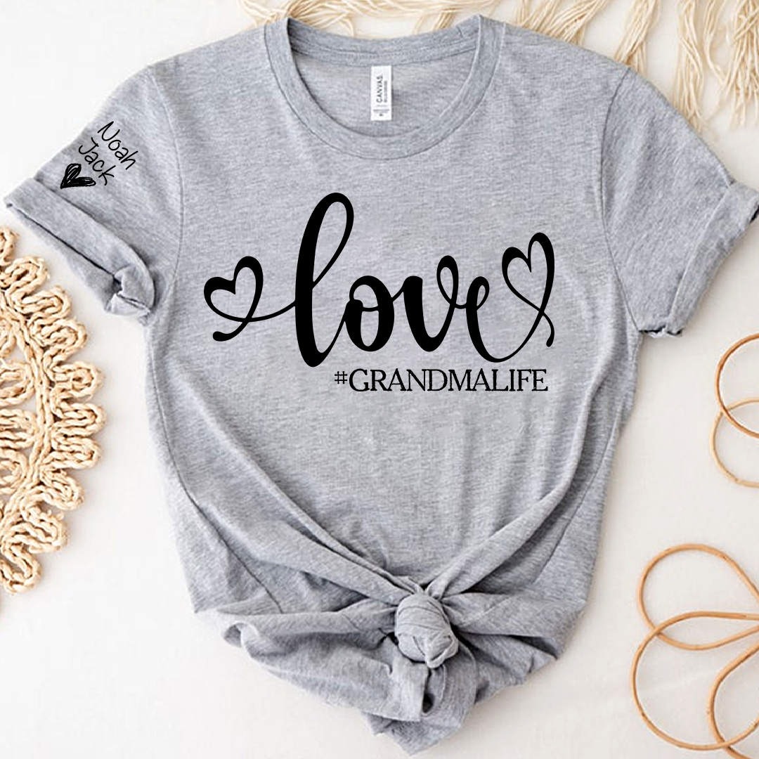 Love Grandma Life T-Shirt, Personalized Grandma Tee with Custom Names