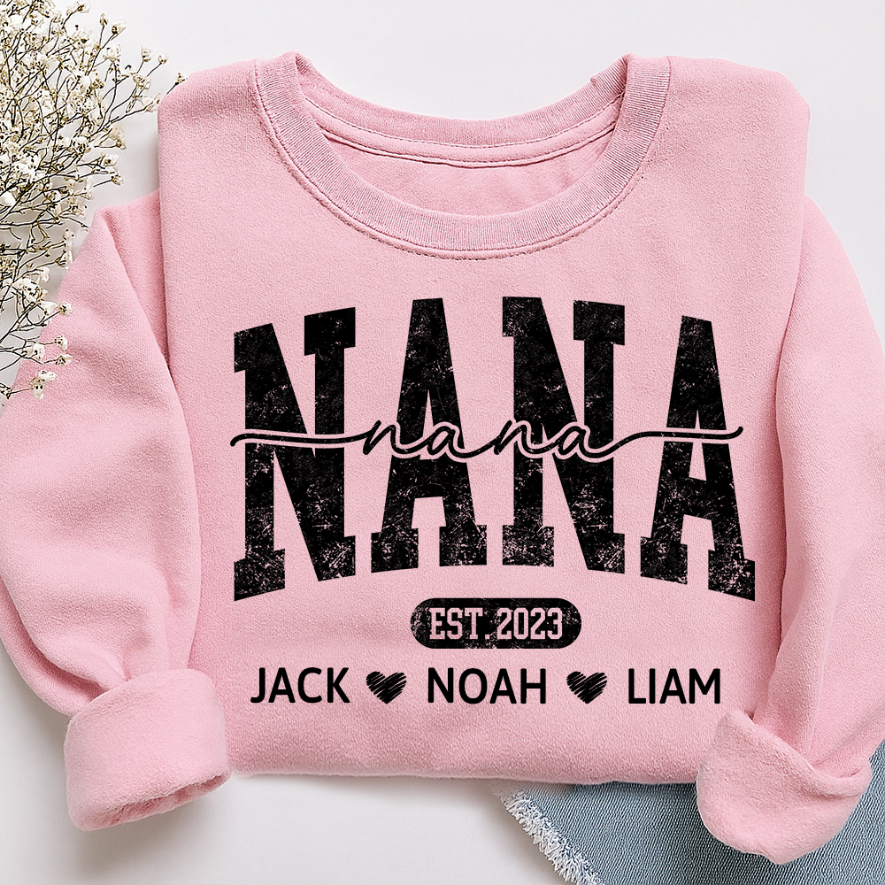 Nana Est And Grandkids Custom Sweatshirt As Gift For Grandmother And Grandchild