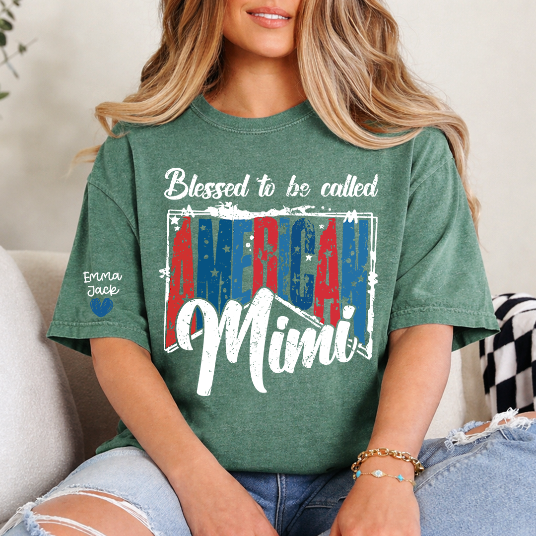 Blessed to Be Called Mimi Shirt, Personalized Mimi T-Shirt with Custom Names and Patriotic Design