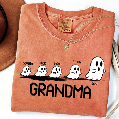 Comfort Colors® Custom Ghost Family T-shirt, Grandma Halloween with Kids Names