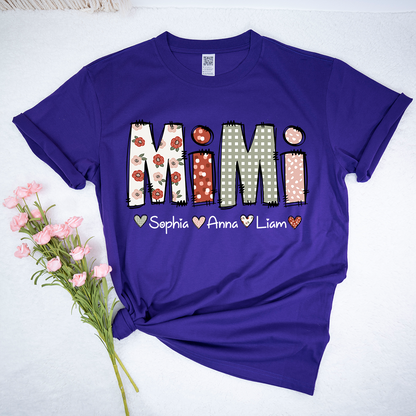 Personalized Mimi Flower 2025 Shirt, Custom Grandma With Grandkids T-Shirt