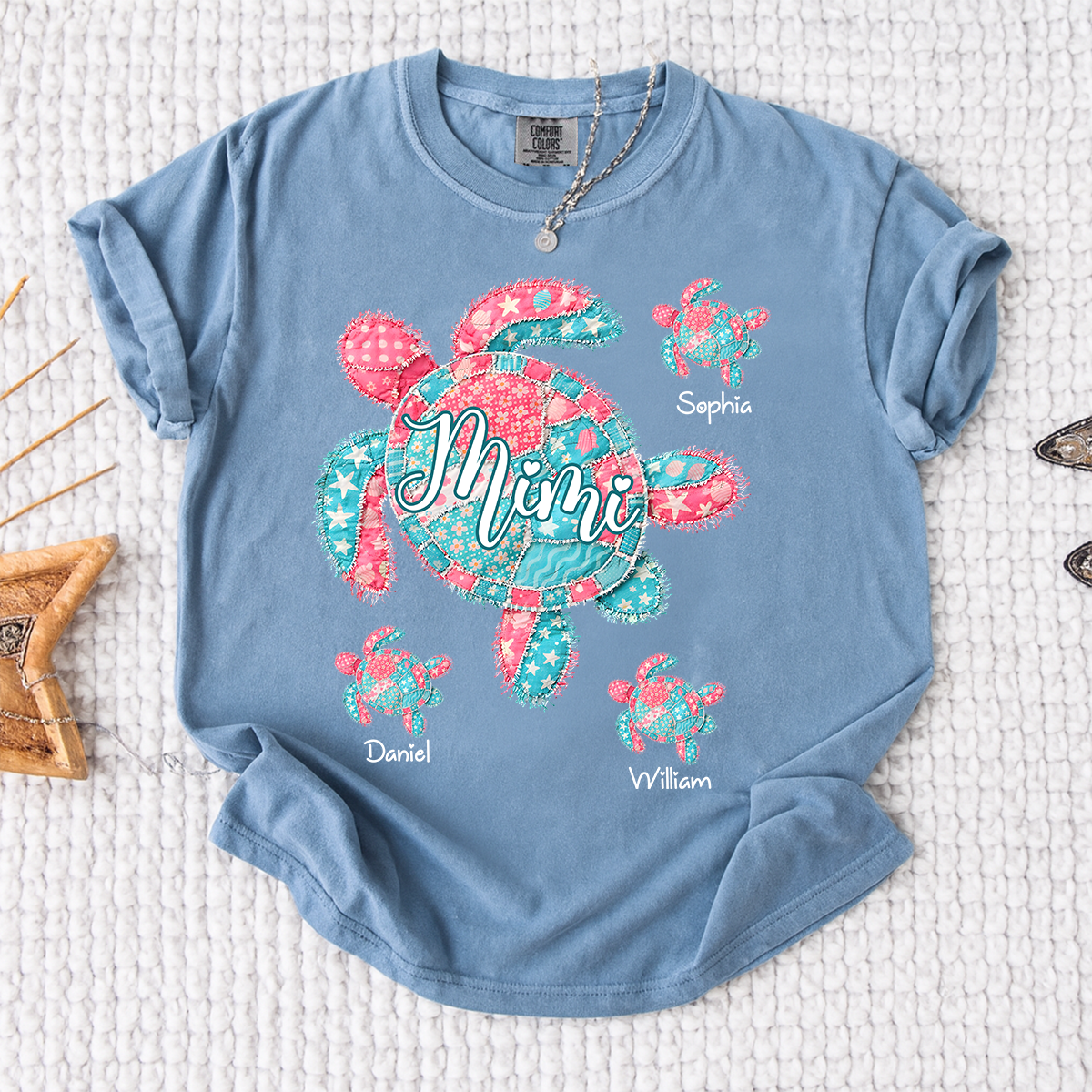 Comfort Colors Mimi Sea Turtle Shirt, Personalized Grandchildren Names T-Shirt, Coastal Grandma Beach Vacation Family Tee