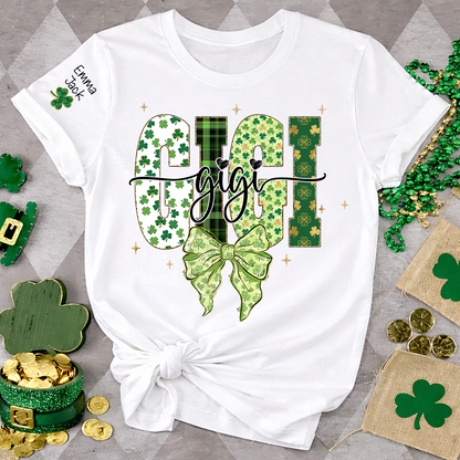 Gigi St Patrick’s Day Shirt, Shamrock Bow Green Family,T-Shirt For Gift Grandma And Kids