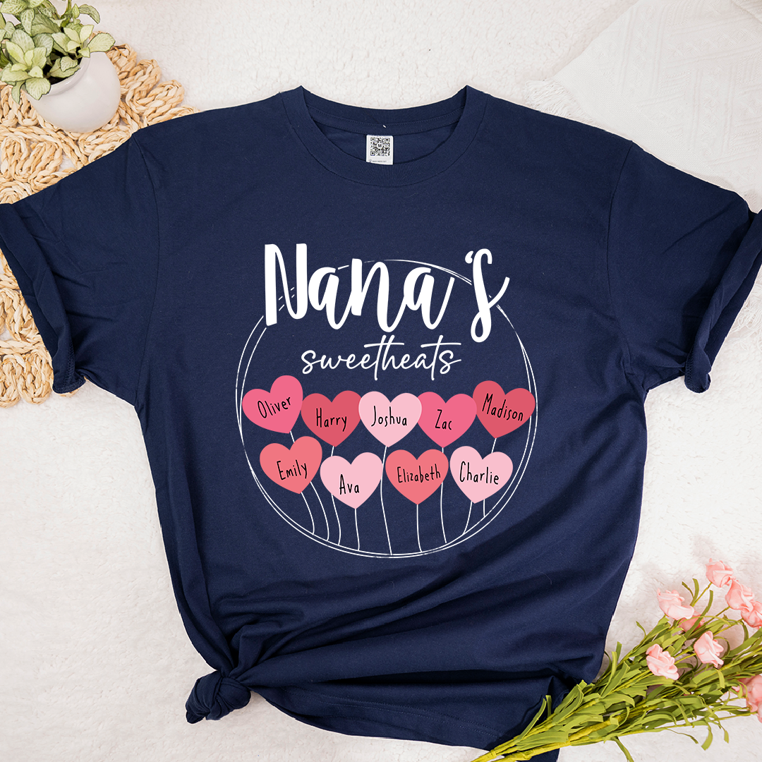 Nana’s Sweethearts Shirt, Personalized Heart Names Family T Shirt
