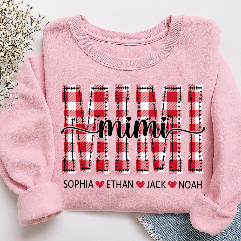 Personalized Gigi Grandma Sweatshirt, Plaid Holiday Shirt with Grandchildren Names