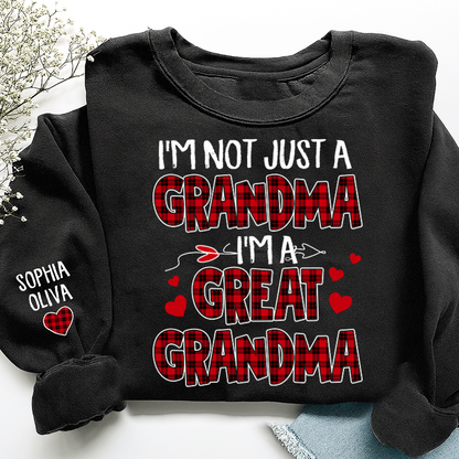 I’m Not Just a Grandma I’m a Great Grandma Sweatshirt, Personalized Buffalo Plaid Heart Shirt