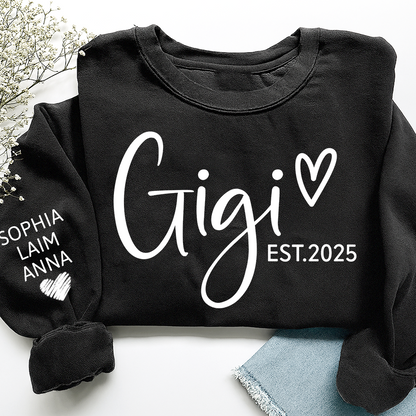 Personalized Gigi Est Heart Sweater, Gift for Grandma and Kids, Unique Gift for Grandma and Family