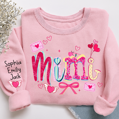Custom Mimi Valentine Brushstroke Sweatshirt, Heart Shaped valentine Gift for Grandma And Kids