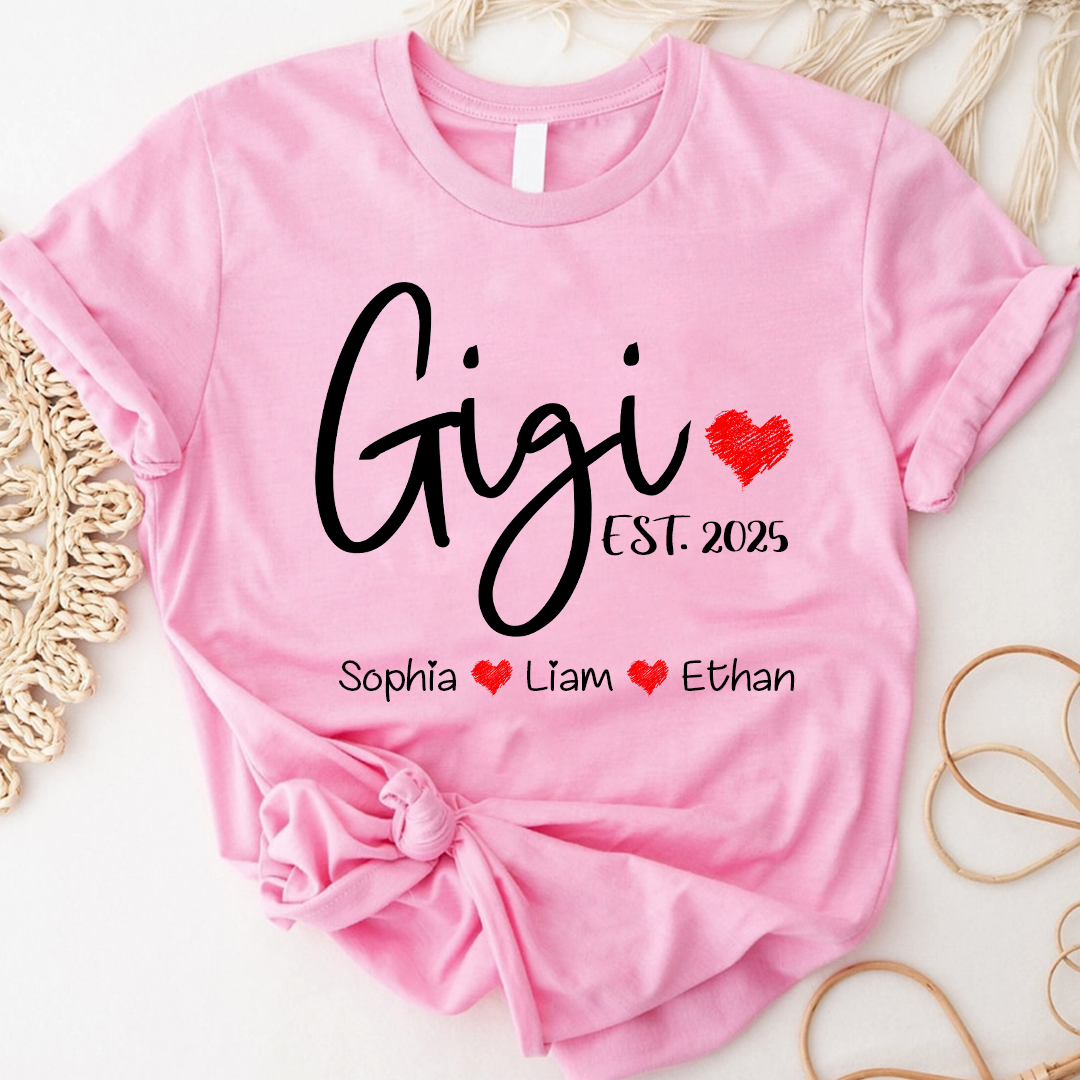 Personalized Gigi Est And Grandkids 2025 T-Shirt, Gift For Grandma