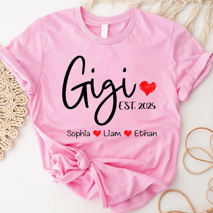 Personalized Gigi Est And Grandkids 2025 T-Shirt, Gift For Grandma