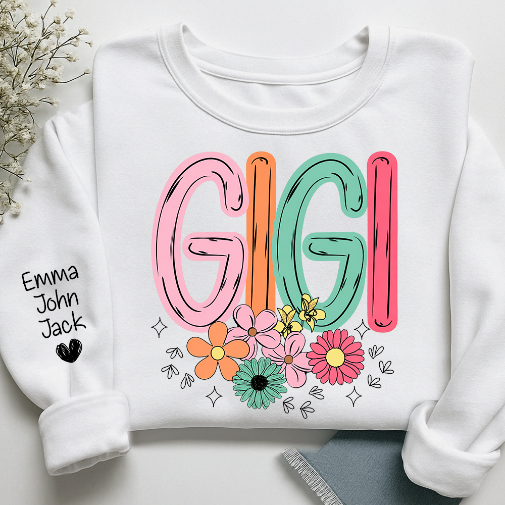Personalized Floral Grandma Bundle, Custom Grandma Gigi T Shirt, Cute Colorful Flowers Gift for Women