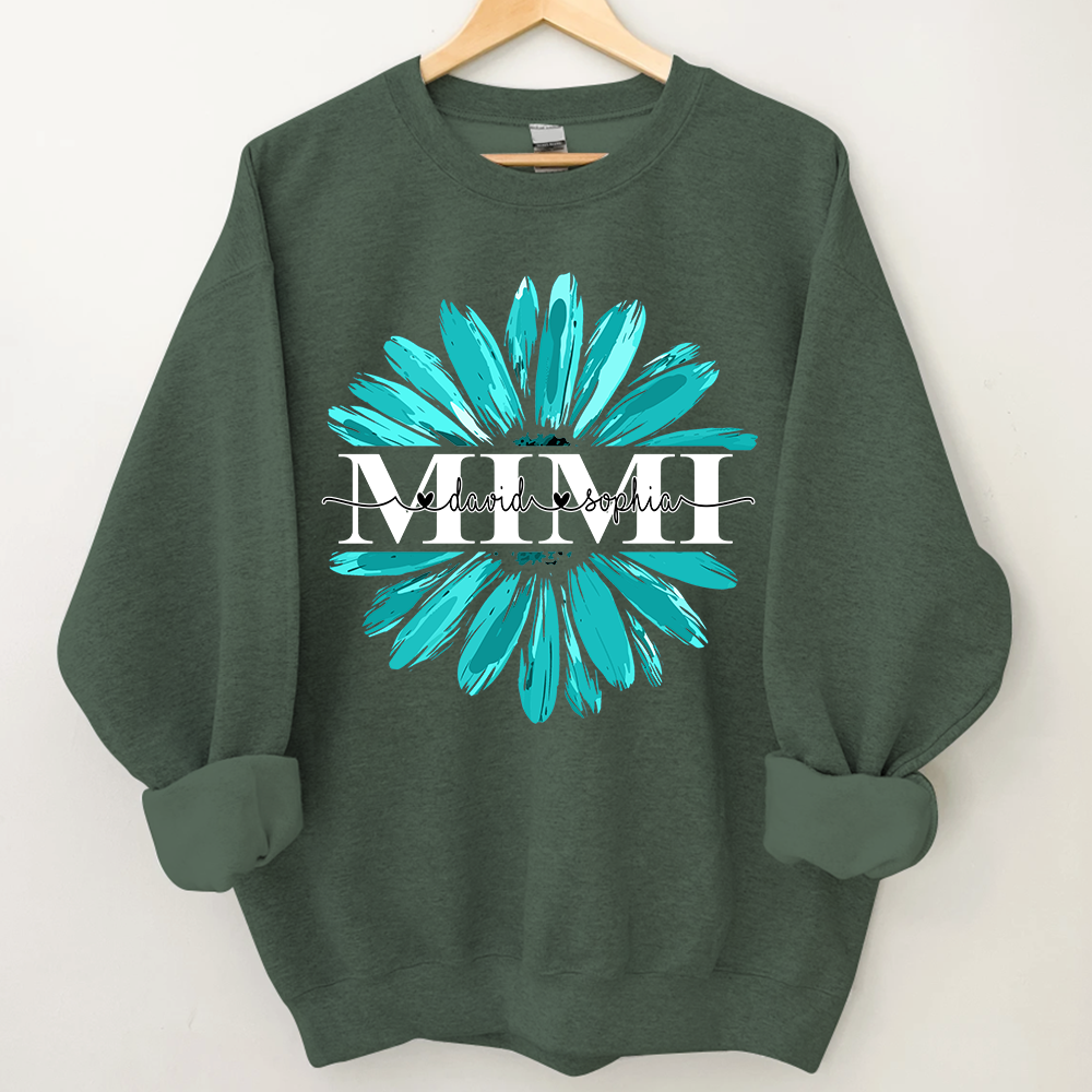 Mimi Turquoise Daisy Flower With Grandkids Sweatshirt