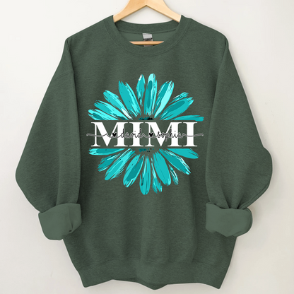 Mimi Turquoise Daisy Flower With Grandkids Sweatshirt