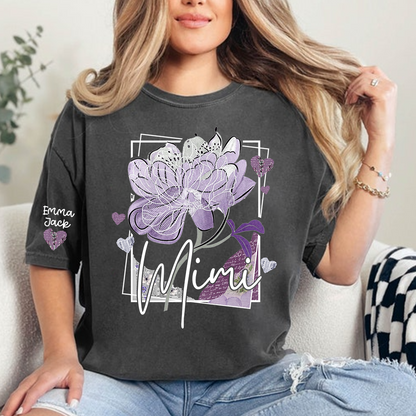 Personalized Mimi Shirt – Floral Mimi T-Shirt with Custom Name and Elegant Purple Design