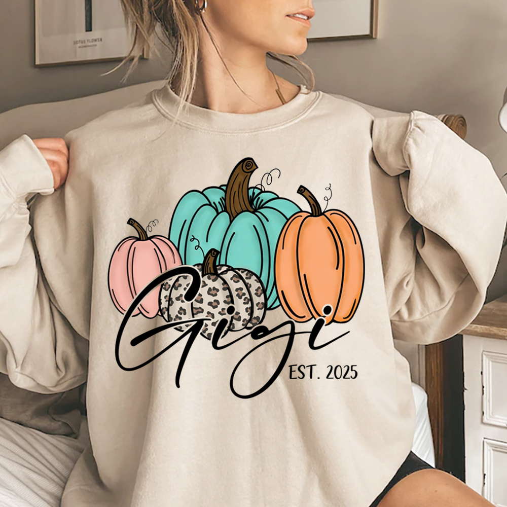 Personalized Gigi Pumkins Sweatshirt, Gifts for Grandma and Grandchild