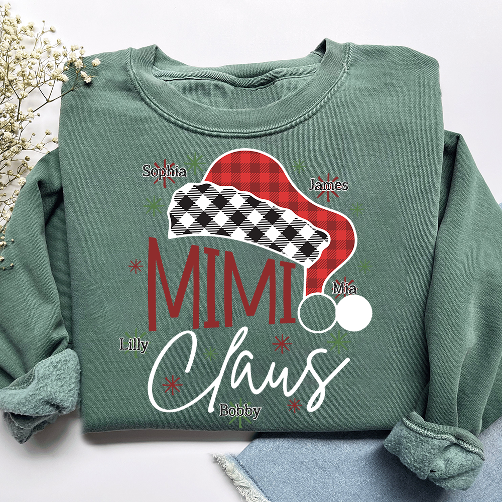 Personalized Mimi Claus Christmas Sweatshirt, Custom Grandma Shirt with Kids Names