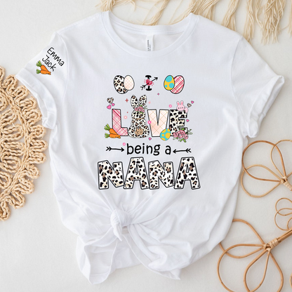 Love Being a Nana T Shirt, Cute Easter Bunny Family Shirt For Nana And Kids