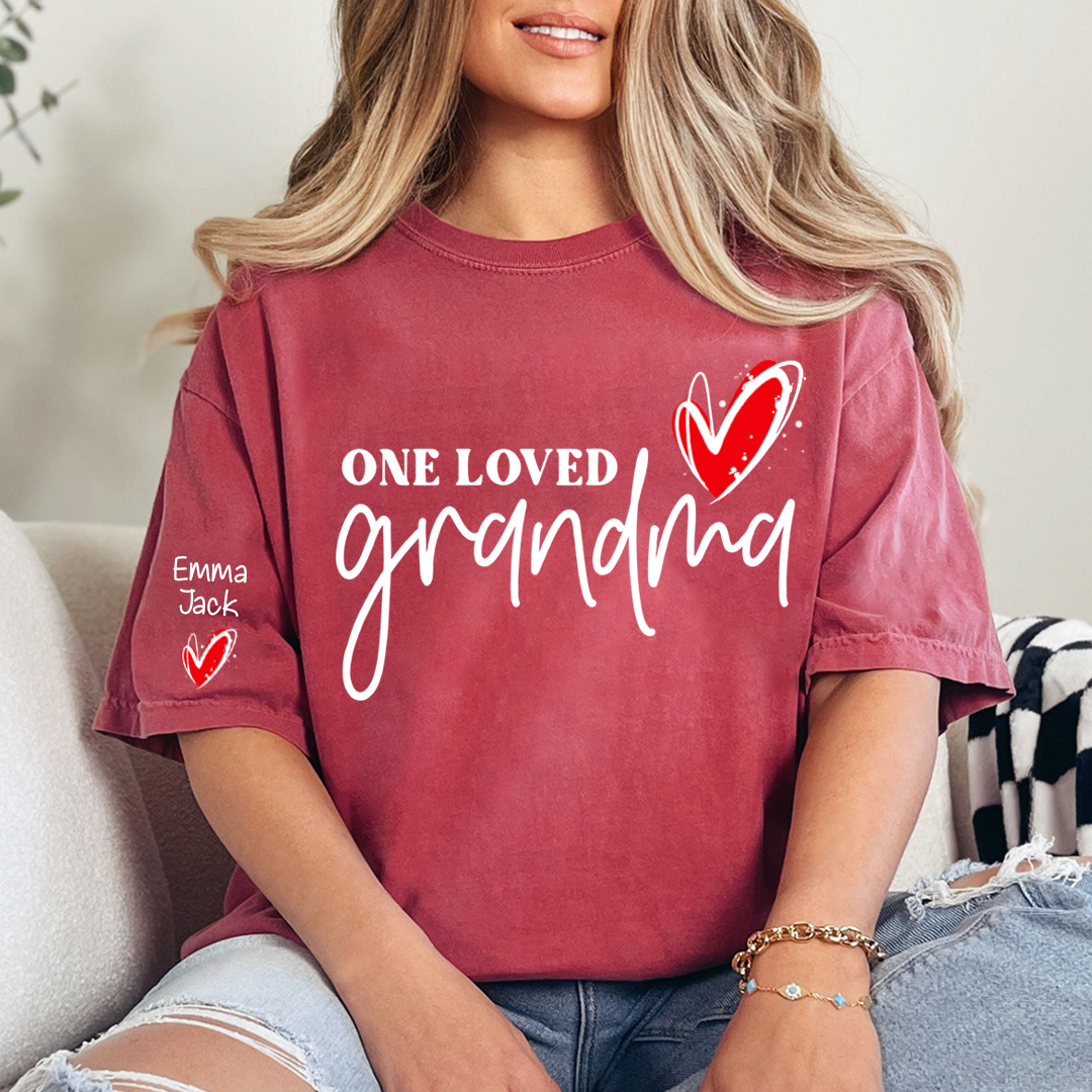 One Loved Grandma T-Shirt, Personalized Grandma T-Shirt with Heart Design and Custom Name