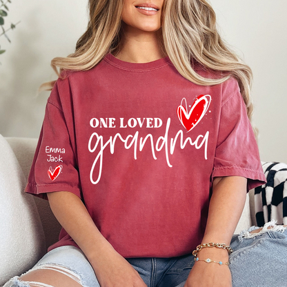 One Loved Grandma T-Shirt, Personalized Grandma T-Shirt with Heart Design and Custom Name