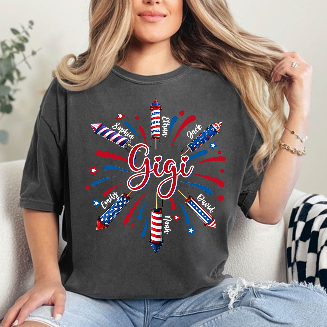 Personalized Gigi 4th July Independence Day American Flag T-Shirt, Patriotic Gift For Grandma And Kids