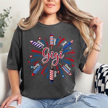 Personalized Gigi 4th July Independence Day American Flag T-Shirt, Patriotic Gift For Grandma And Kids