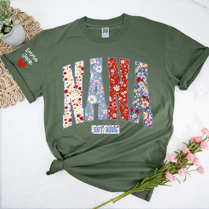 Personalized Nana 4th July Independence Day American, Floral American FlagT-Shirt, Patriotic Gift For Grandma And Kids