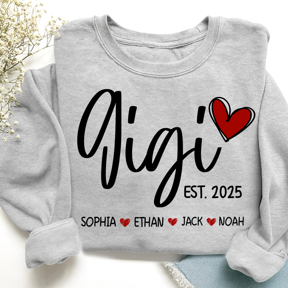 Personalized Gigi Heart Sweatshirt, Custom Gifts for Grandma And Kids