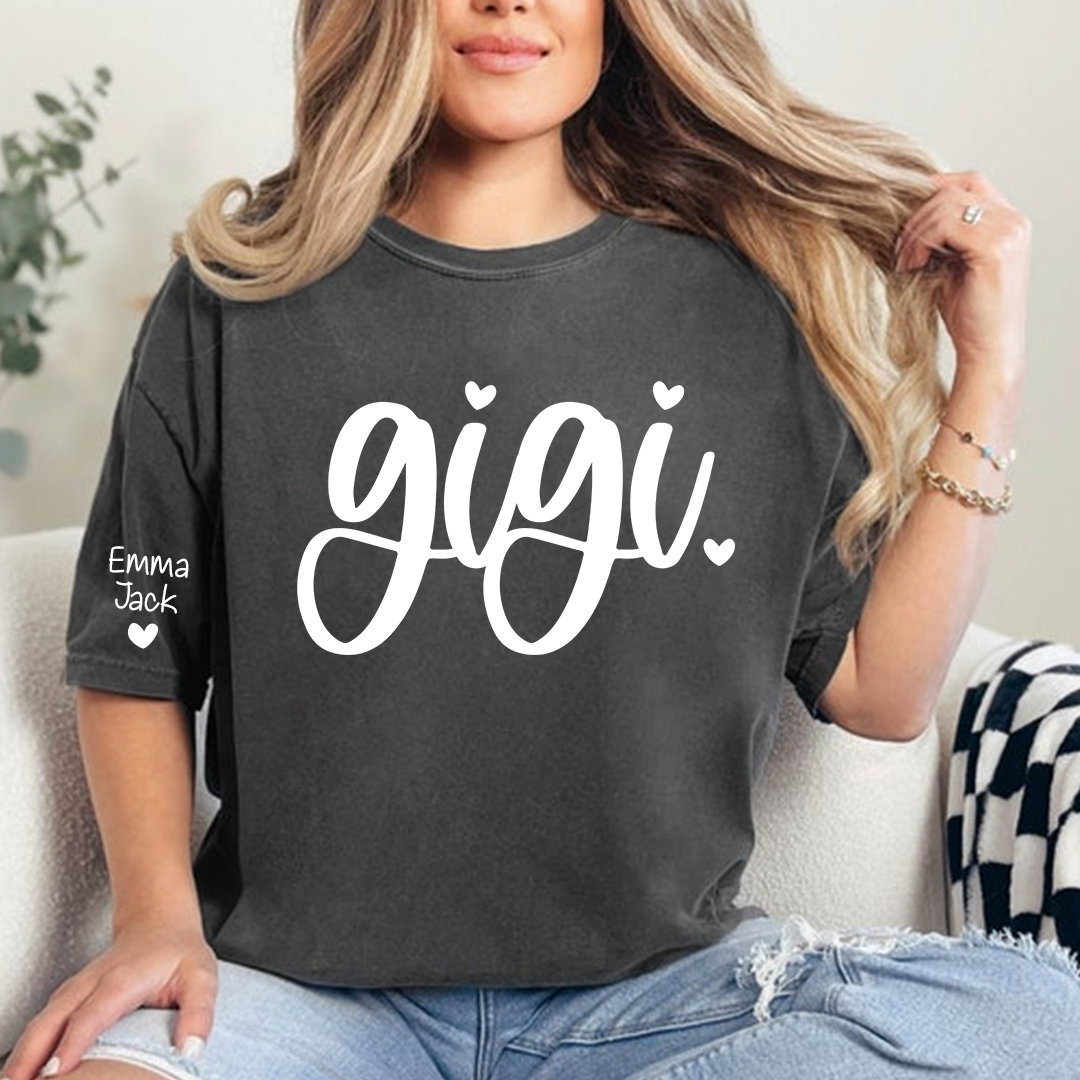 Custom Gigi T-Shirt, Personalized Grandma Tee with Love Heart and Custom Family Names, Perfect for Gigi