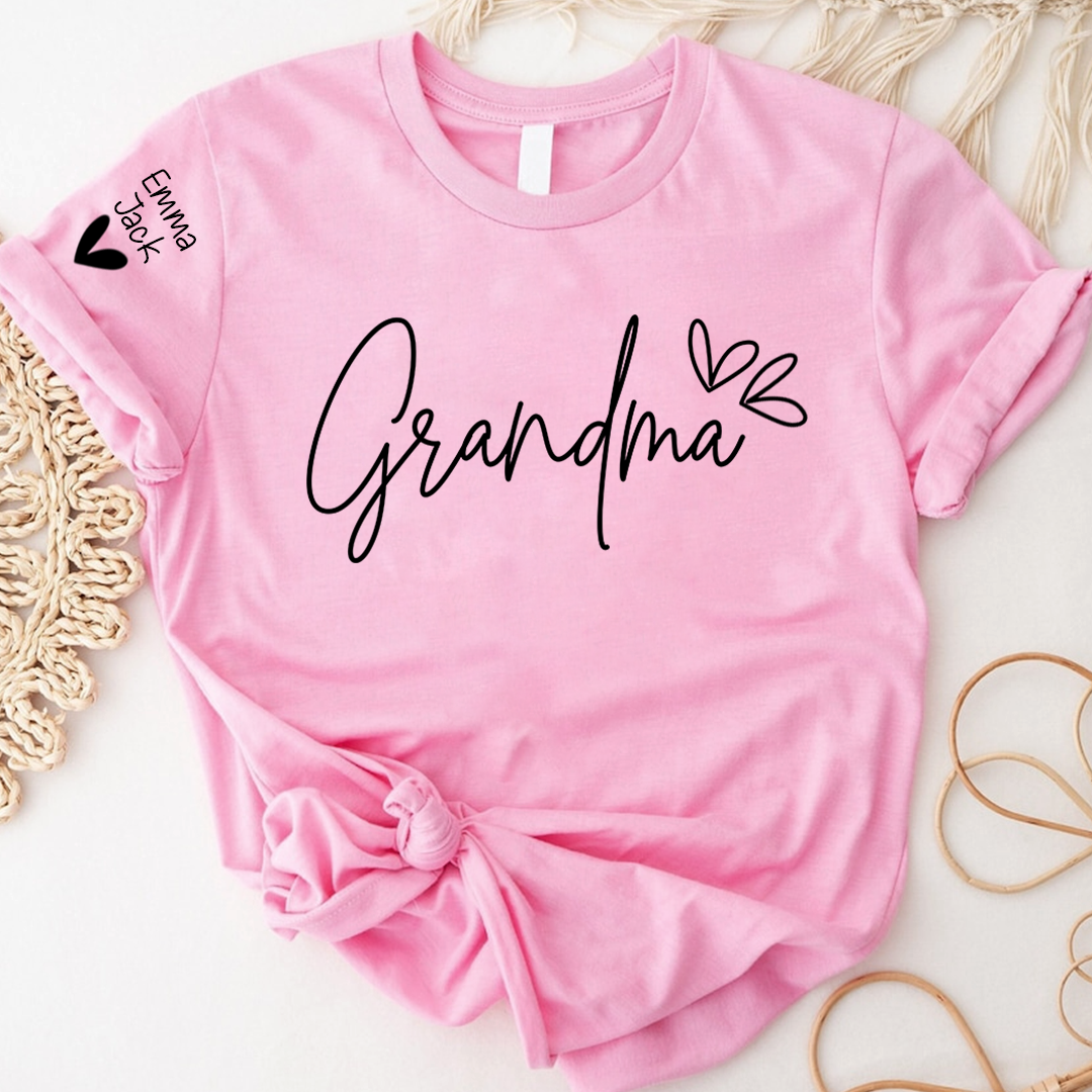 Personalized Heart T-shirt For Grandma, Custom Name Gift For Grandma And Grandchildren