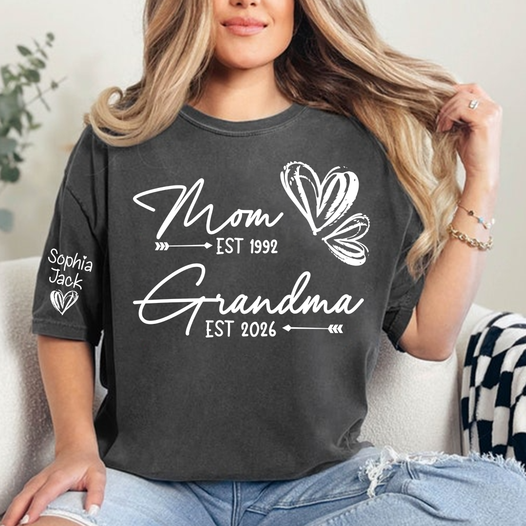 Personalized Heart T-shirt For Mom And Grandma, Founding Year With Name, Family Gift