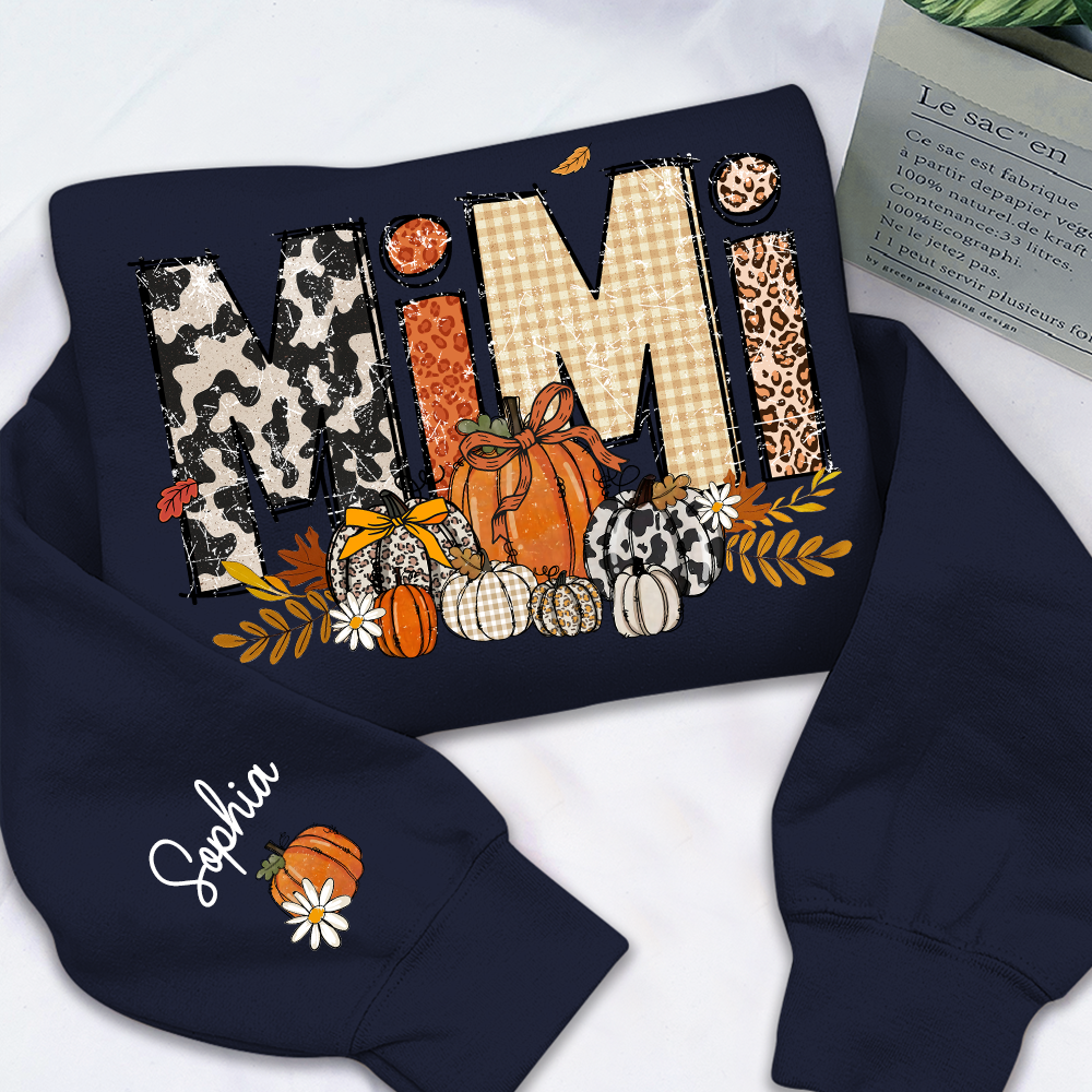 Preppy Fall Mimi Custom Grandma Pumkin Sweatshirt, Personalized For Grandma And Kids