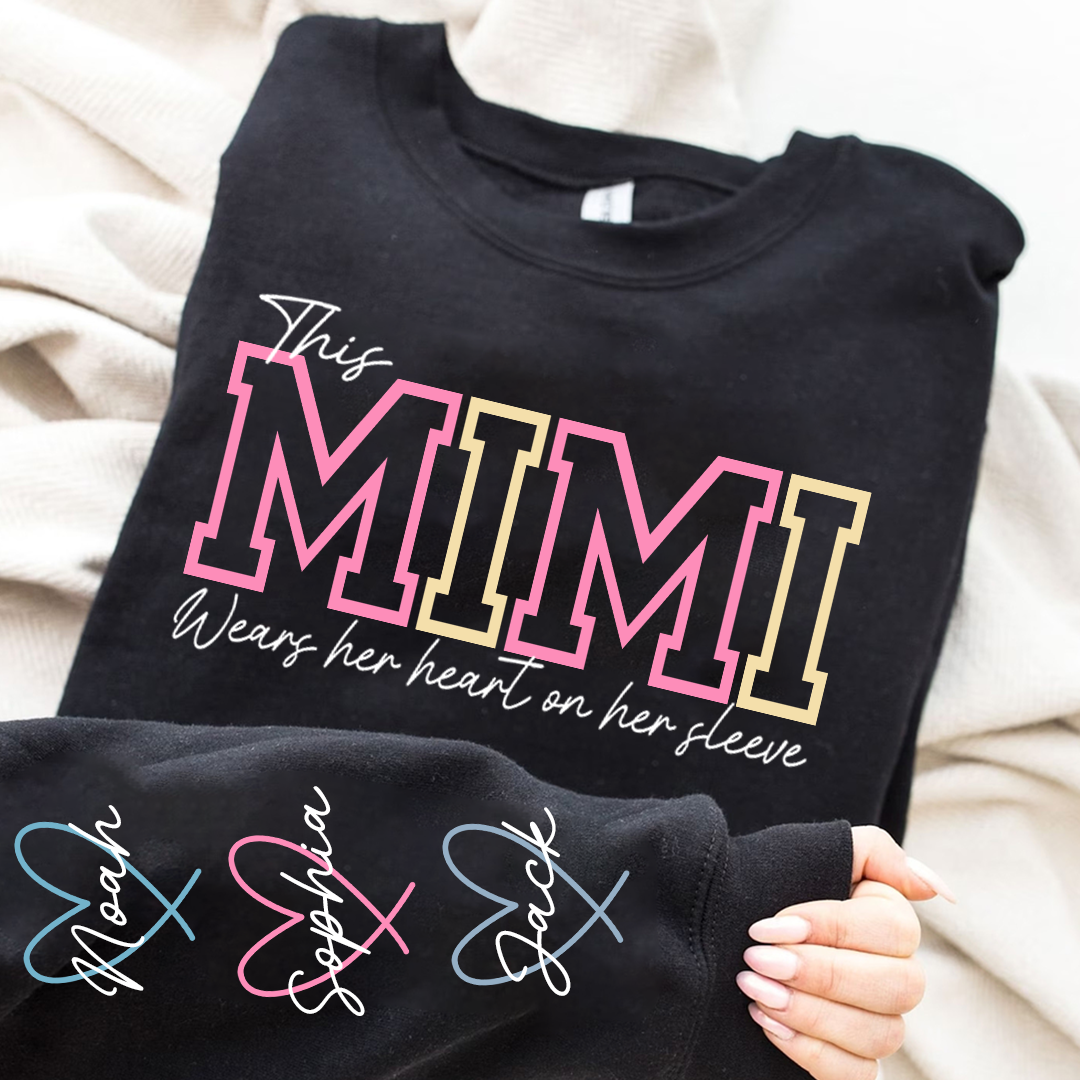 Personalized Mimi With Grandkids Heart Sweatshirt, Custom Nickname And Grandkids Name Hoodie