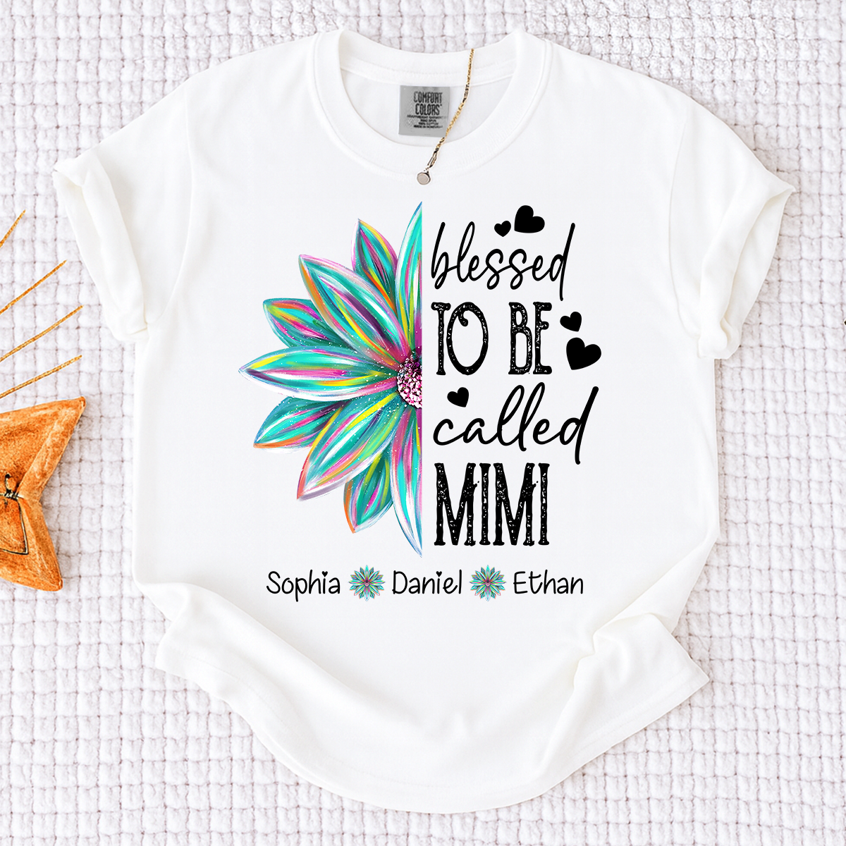 Comfort Colors Blessed To Be Called Mimi Colorful Flower T Shirt, Personalized Grandma Shirt with Kids' Names