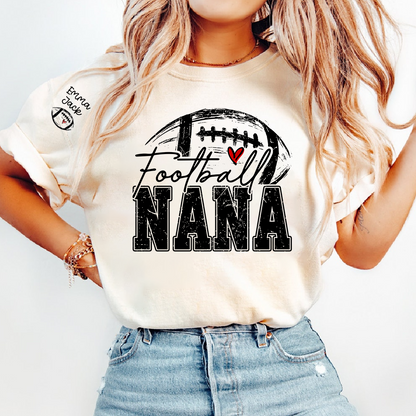 Personalized Nana Football Shirt with Heart, Custom Football Tee Kids Names And Grandma