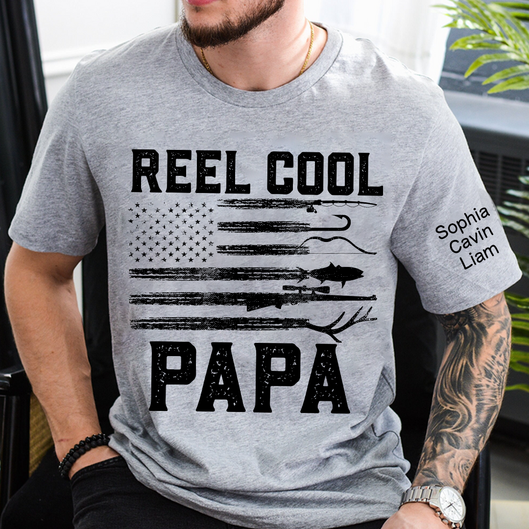Patriotic Fishing Shirt Reel Cool Papa Quote Angler Gift for Dad Grandpa