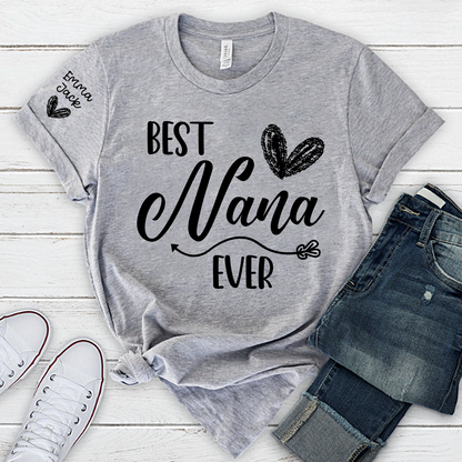 Best Nana Ever Shirt – Personalized Nana T-Shirt with Custom Names and Heart Design