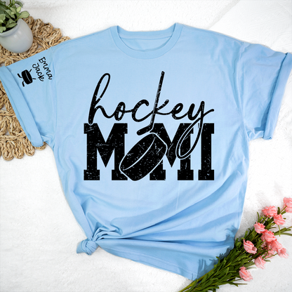Hockey Mimi Shirt with Custom Names, Hockey Puck and Stick Design Family T Shirt