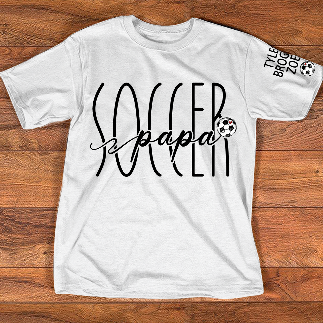 Custom Papa Soccer T-Shirt, Personalized Soccer Papa T-Shirt with Custom Grankids Names