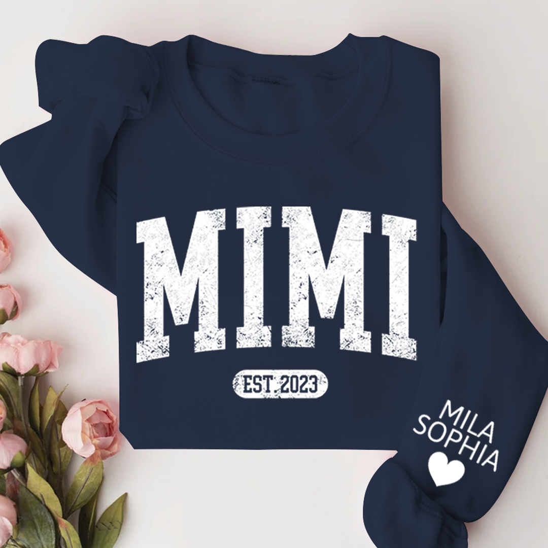 Custom Mimi Nana Grammy Est with Granddaughter and Grandson Names Sweatshirt
