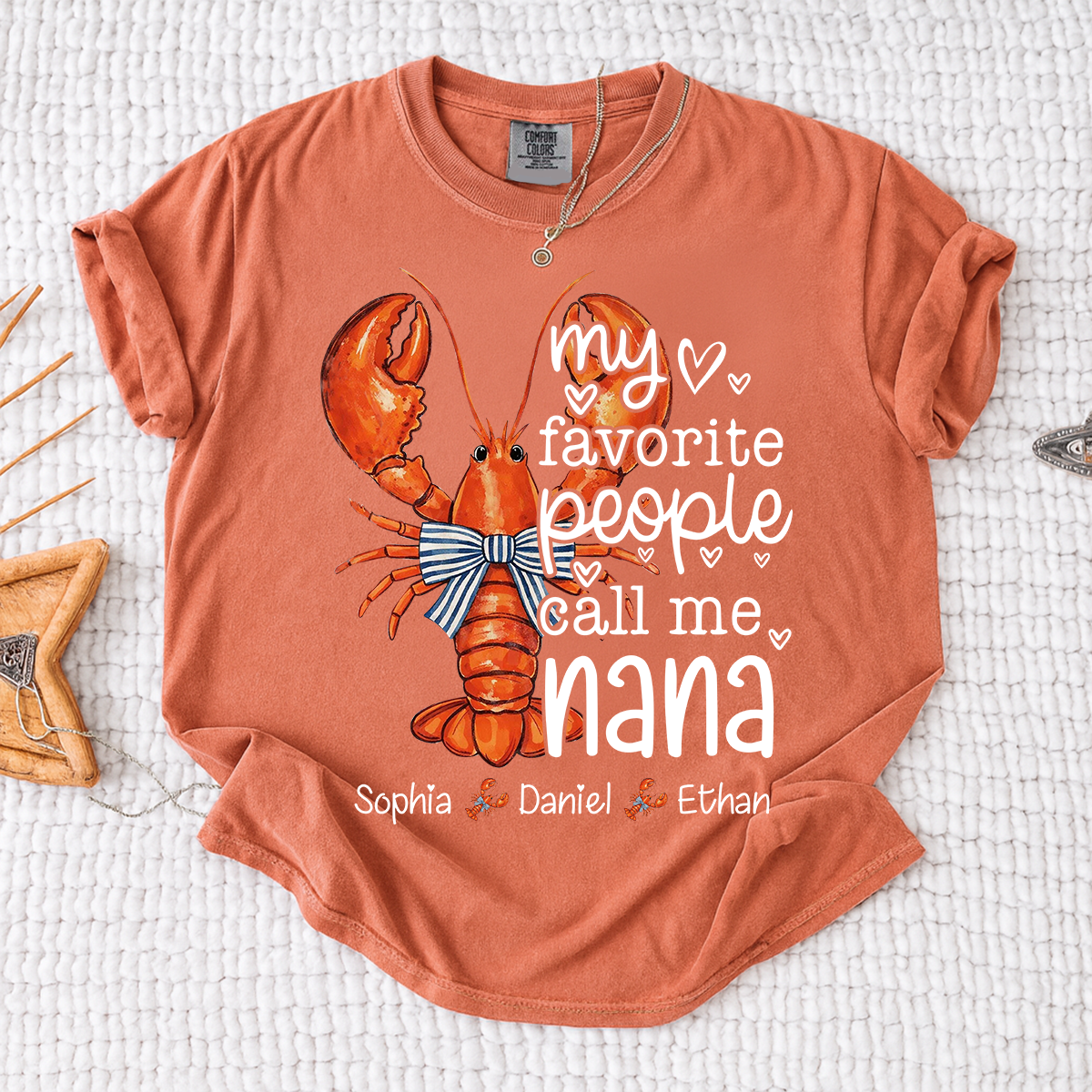 Comfort Colors® Personalized Nana Lobster Shirt, My Favorite People Call Me Nana Tee, Custom Grandkids Names T Shirt, Coastal Grandma Gift